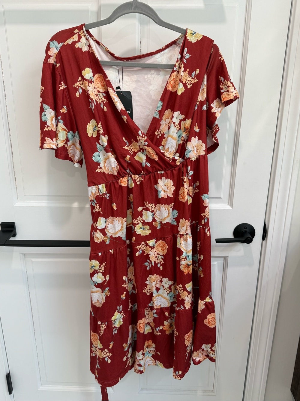 Floral V-Neck Midi Dress in Burgundy